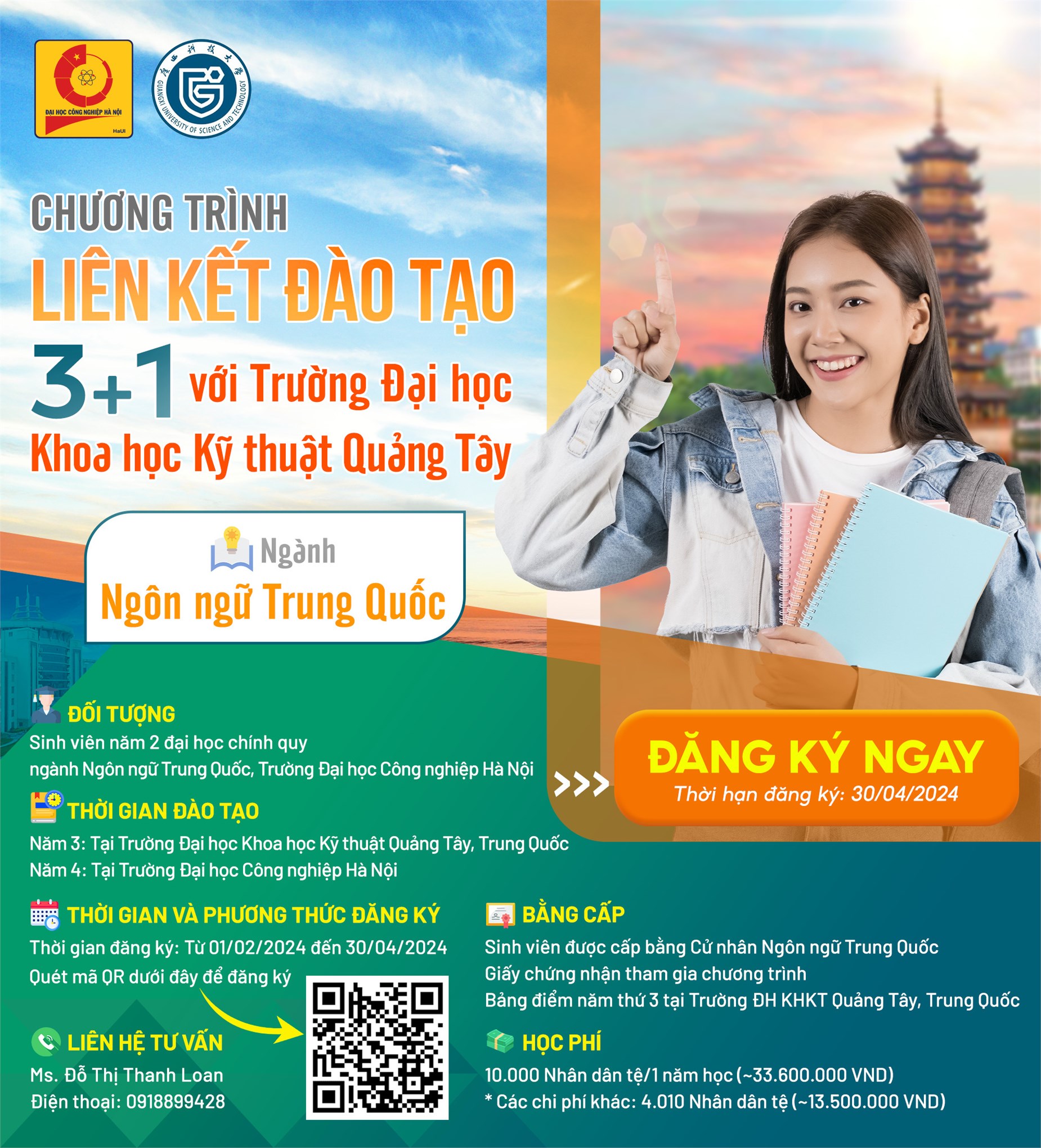 Đại học Công nghiệp Hà Nội tuyển sinh chương trình liên kết 3+1 ngành Ngôn ngữ Trung Quốc
